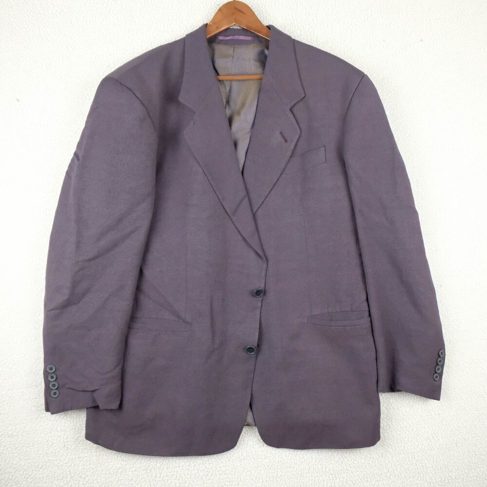 Vintage Blazer Mens 46R Purple Linen Blend Two Button Business Casual Viscose